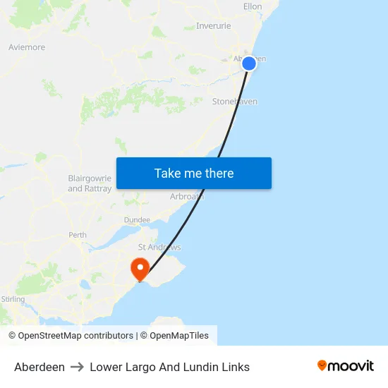 Aberdeen to Lower Largo And Lundin Links map