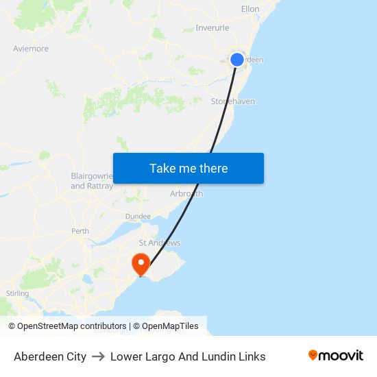 Aberdeen City to Lower Largo And Lundin Links map