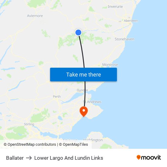 Ballater to Lower Largo And Lundin Links map