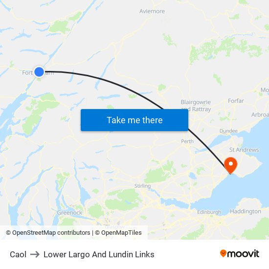 Caol to Lower Largo And Lundin Links map