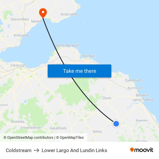 Coldstream to Lower Largo And Lundin Links map