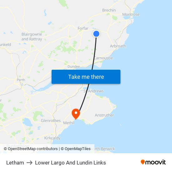 Letham to Lower Largo And Lundin Links map