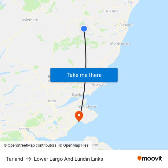 Tarland to Lower Largo And Lundin Links map