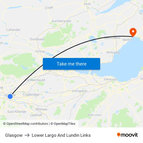 Glasgow to Lower Largo And Lundin Links map