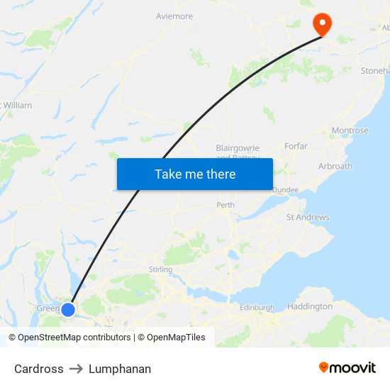 Cardross to Lumphanan map