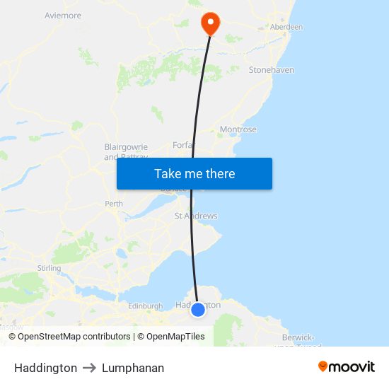 Haddington to Lumphanan map