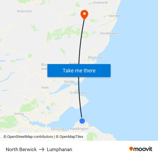 North Berwick to Lumphanan map