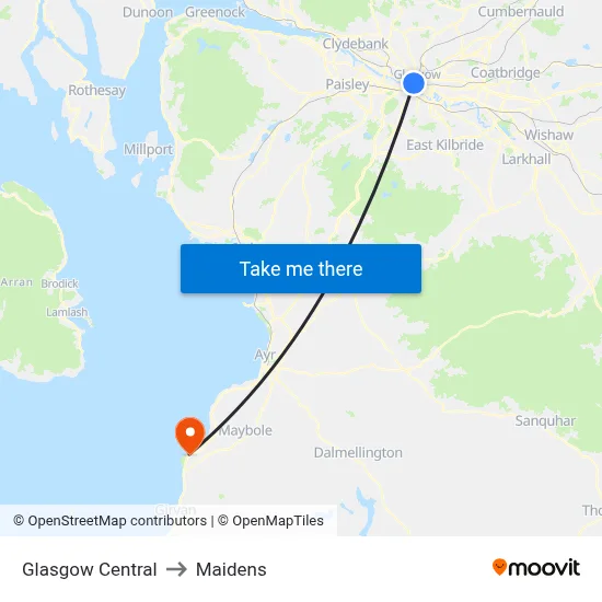 Glasgow Central to Maidens map