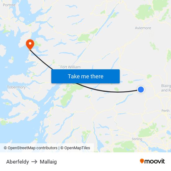 Aberfeldy to Mallaig map