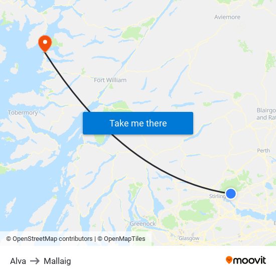 Alva to Mallaig map