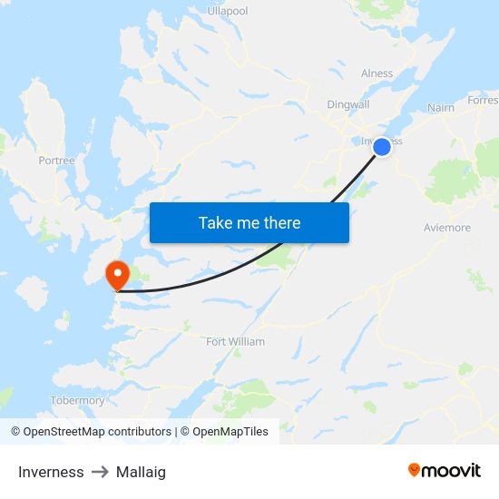 Inverness to Mallaig map