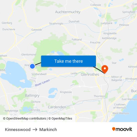 Kinnesswood to Markinch map