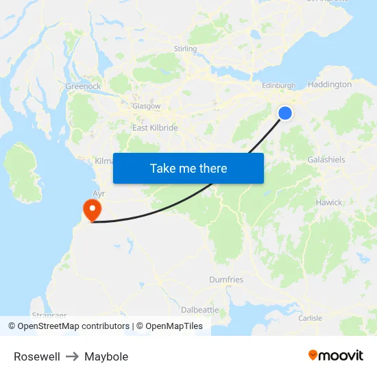 Rosewell to Maybole map