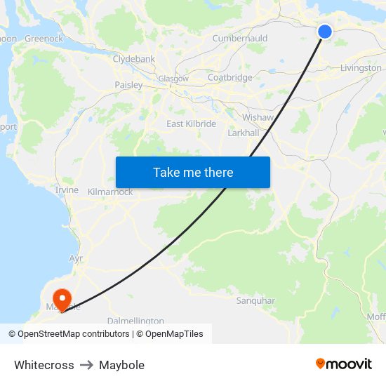 Whitecross to Maybole map