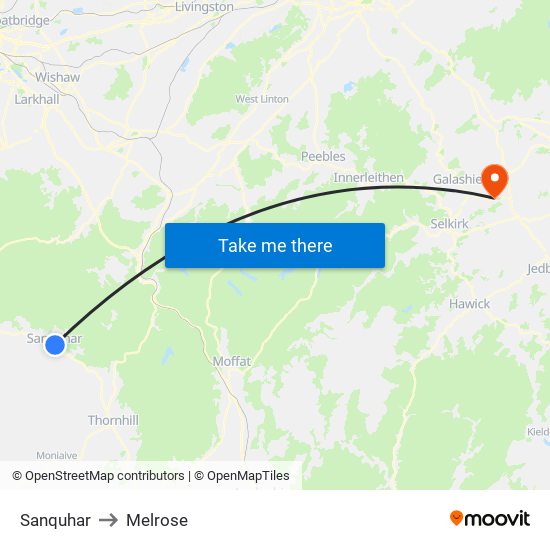 Sanquhar to Melrose map