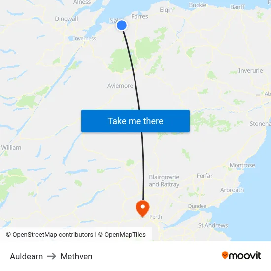 Auldearn to Methven map