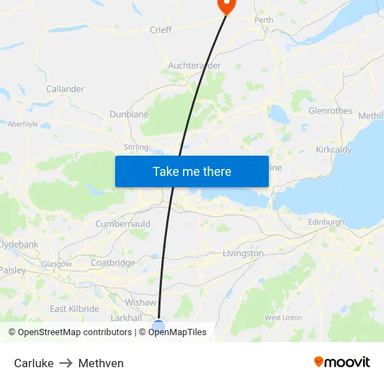 Carluke to Methven map