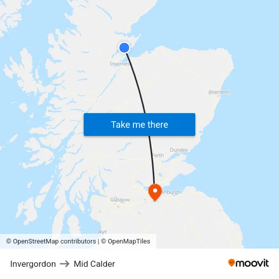 Invergordon to Mid Calder map