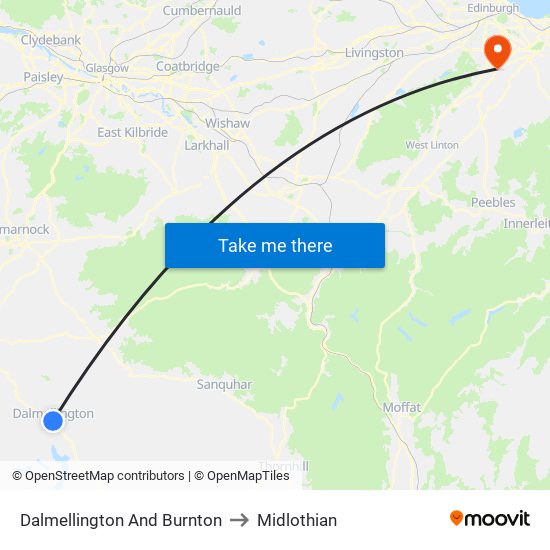 Dalmellington And Burnton to Midlothian map