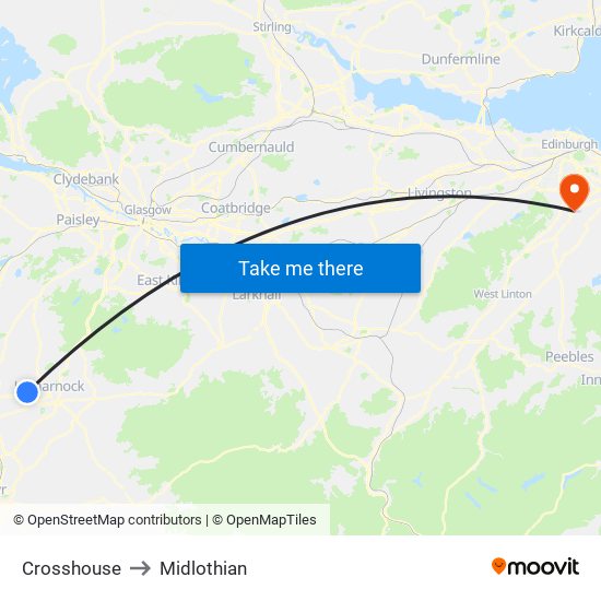 Crosshouse to Midlothian map