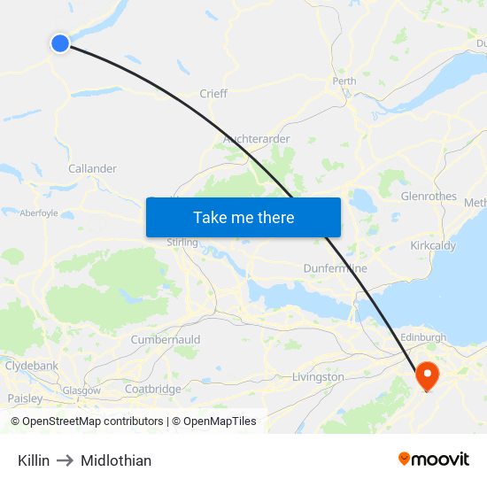Killin to Midlothian map