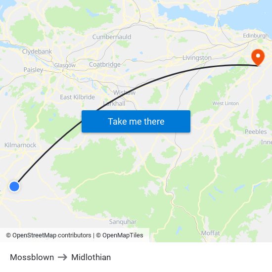 Mossblown to Midlothian map