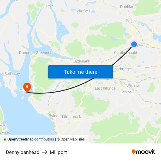 Dennyloanhead to Millport map