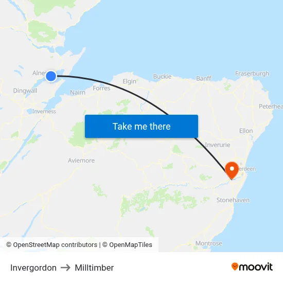 Invergordon to Milltimber map
