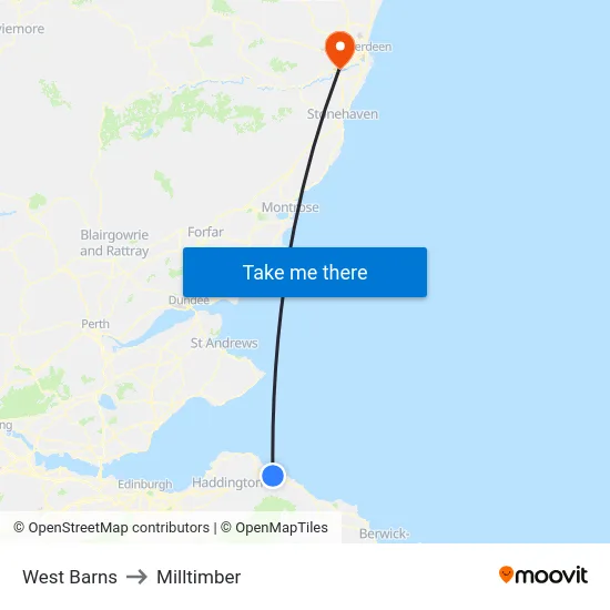 West Barns to Milltimber map