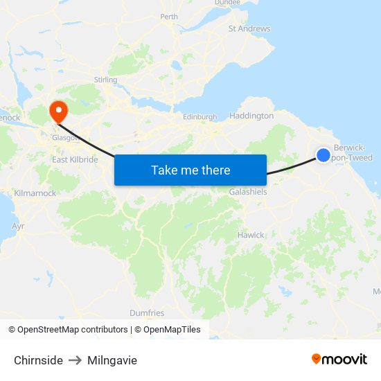 Chirnside to Milngavie map
