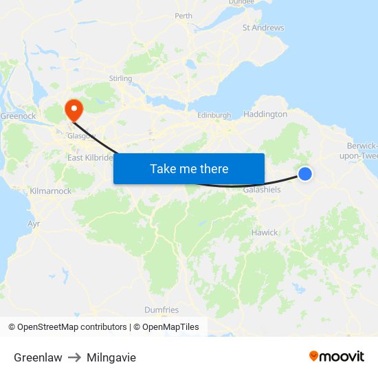 Greenlaw to Milngavie map