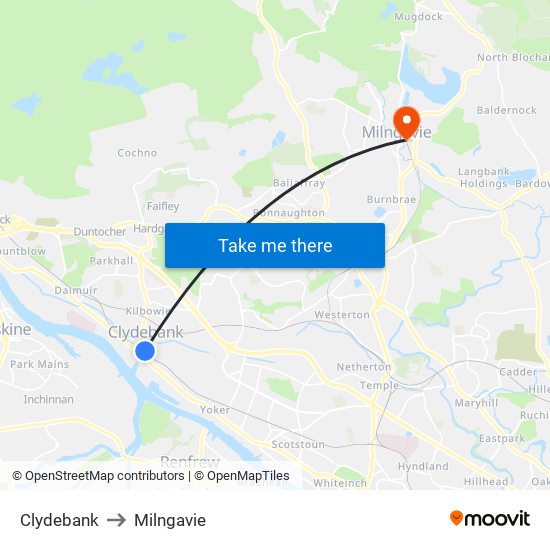 Clydebank to Milngavie map