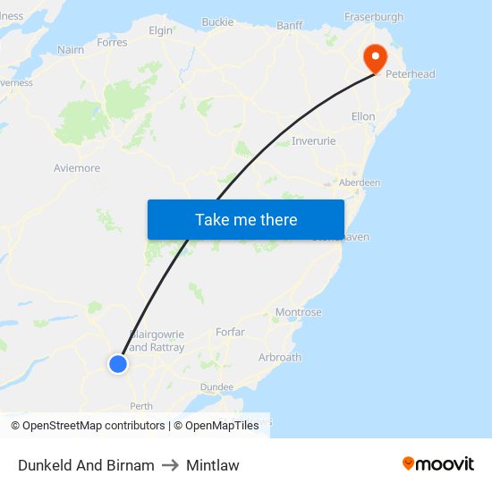 Dunkeld And Birnam to Mintlaw map