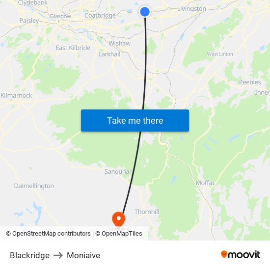 Blackridge to Moniaive map