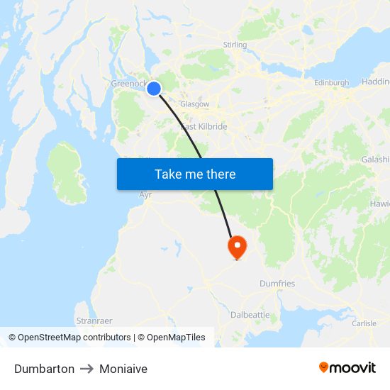 Dumbarton to Moniaive map