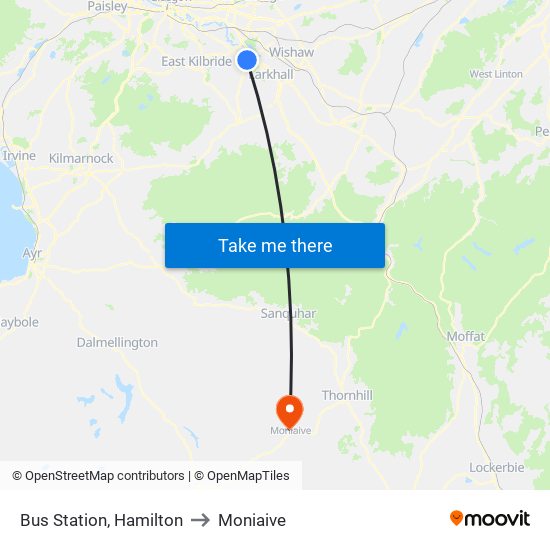 Bus Station, Hamilton to Moniaive map