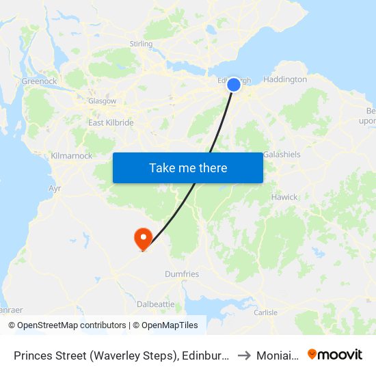 Princes Street (Waverley Steps), Edinburgh to Moniaive map