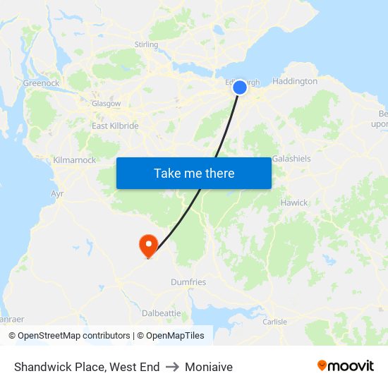 Shandwick Place, West End to Moniaive map