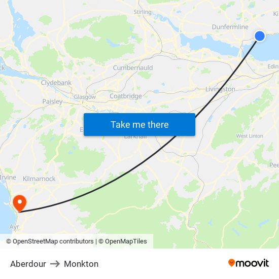 Aberdour to Monkton map