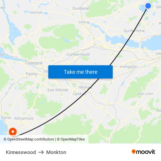 Kinnesswood to Monkton map