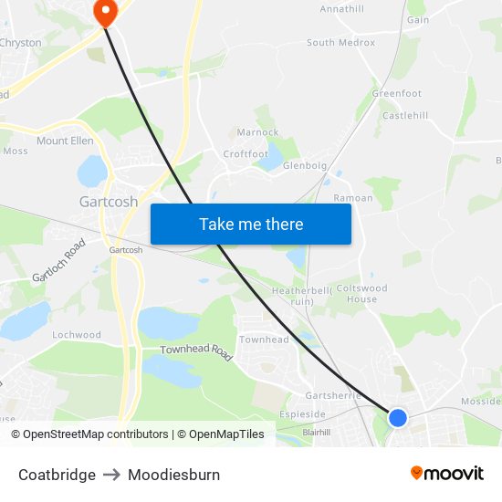 Coatbridge to Moodiesburn map