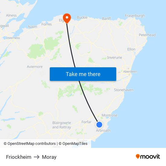 Friockheim to Moray map