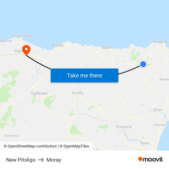 New Pitsligo to Moray map