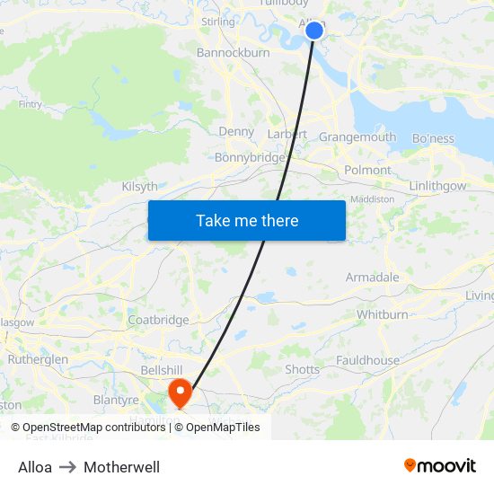 Alloa to Motherwell map