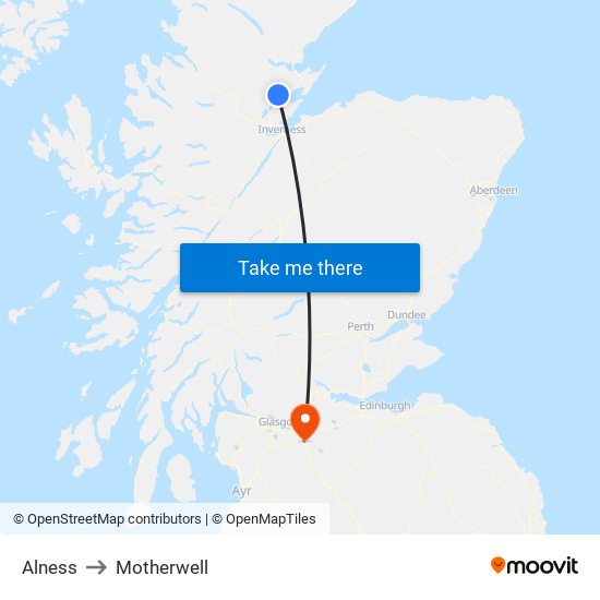 Alness to Motherwell map