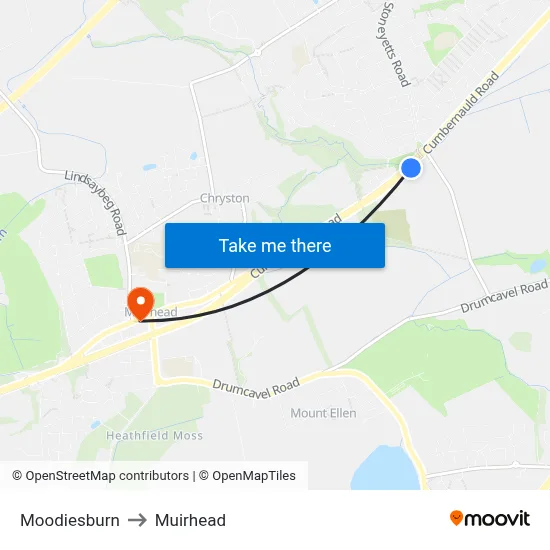 Moodiesburn to Muirhead map