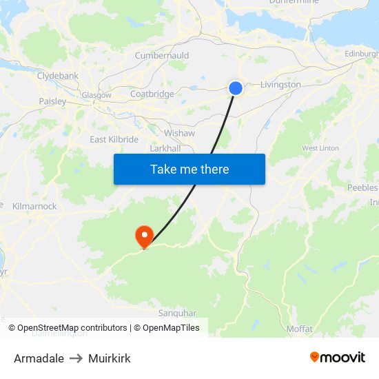 Armadale to Muirkirk map