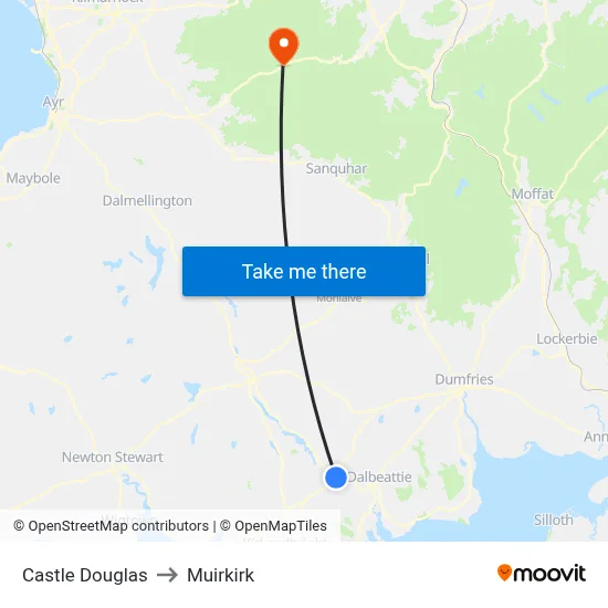 Castle Douglas to Muirkirk map