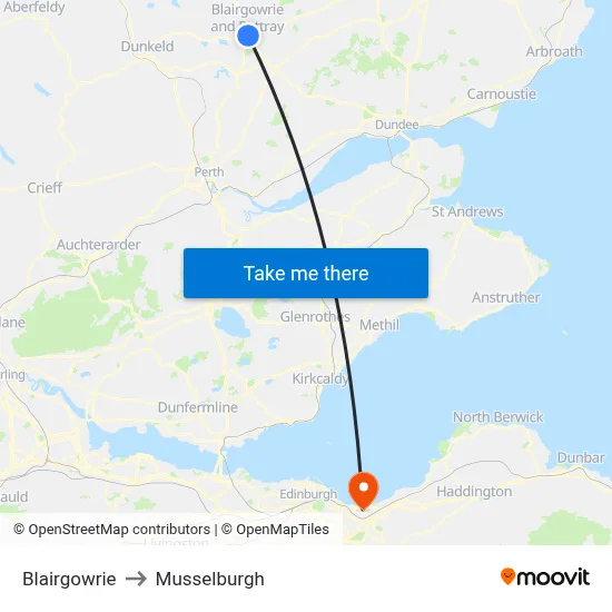 Blairgowrie to Musselburgh map