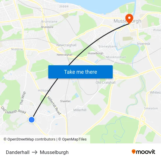 Danderhall to Musselburgh map
